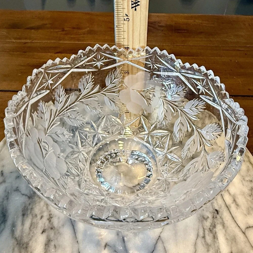 VTG Lead Crystal Clear Industries MCM Sawtooth Rim Rose Pedestal Bowl Candy Dish